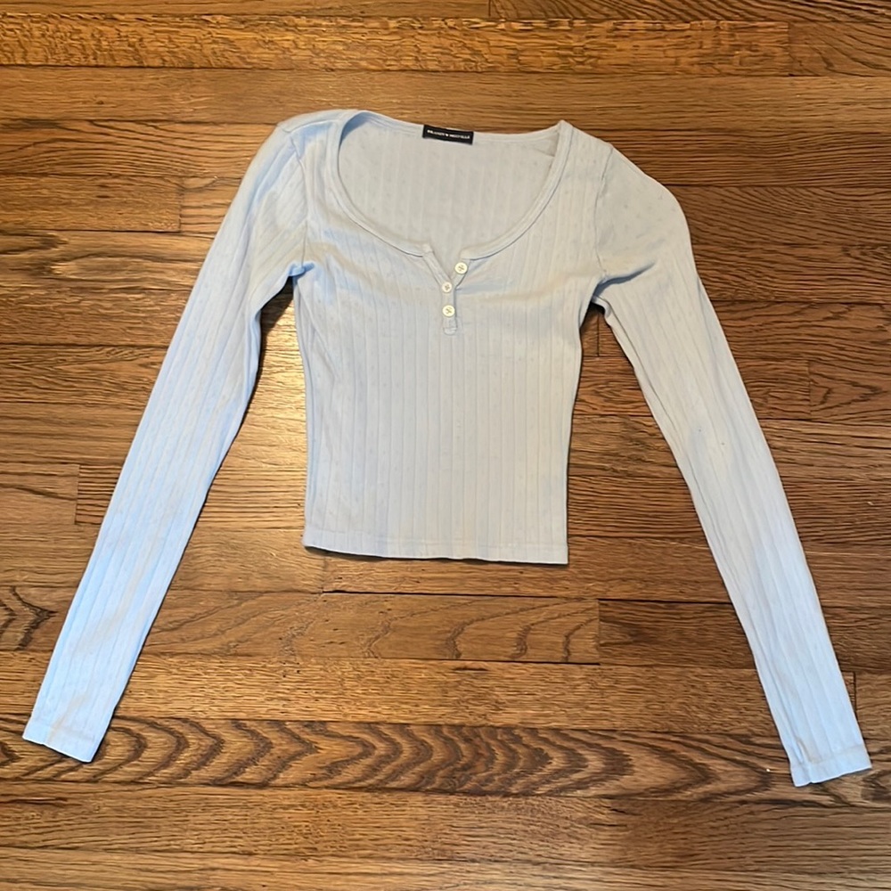 Brandy Melville Light Blue Cropped Long Sleeve